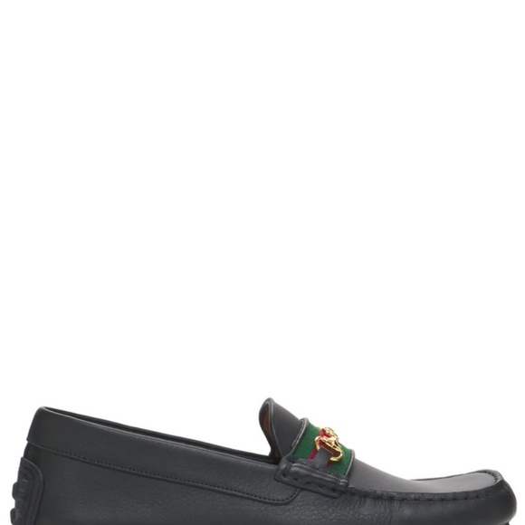 Gucci Black and Red Leather Loafers with Gold Accent - Picture 3 of 9